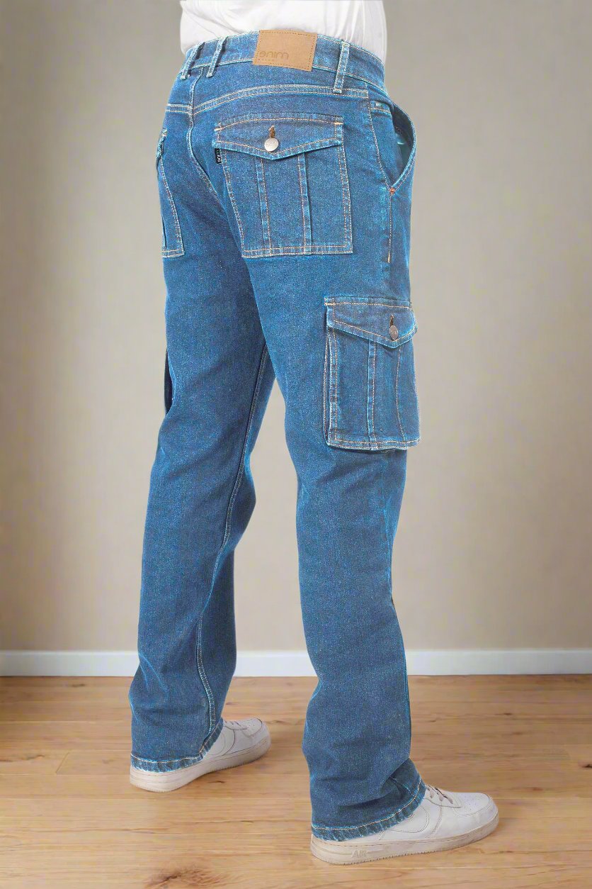 Custom Made Mid Blue Men's Straight Fit Cargo