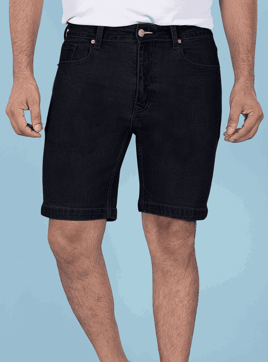 Pure Black Denim Shorts