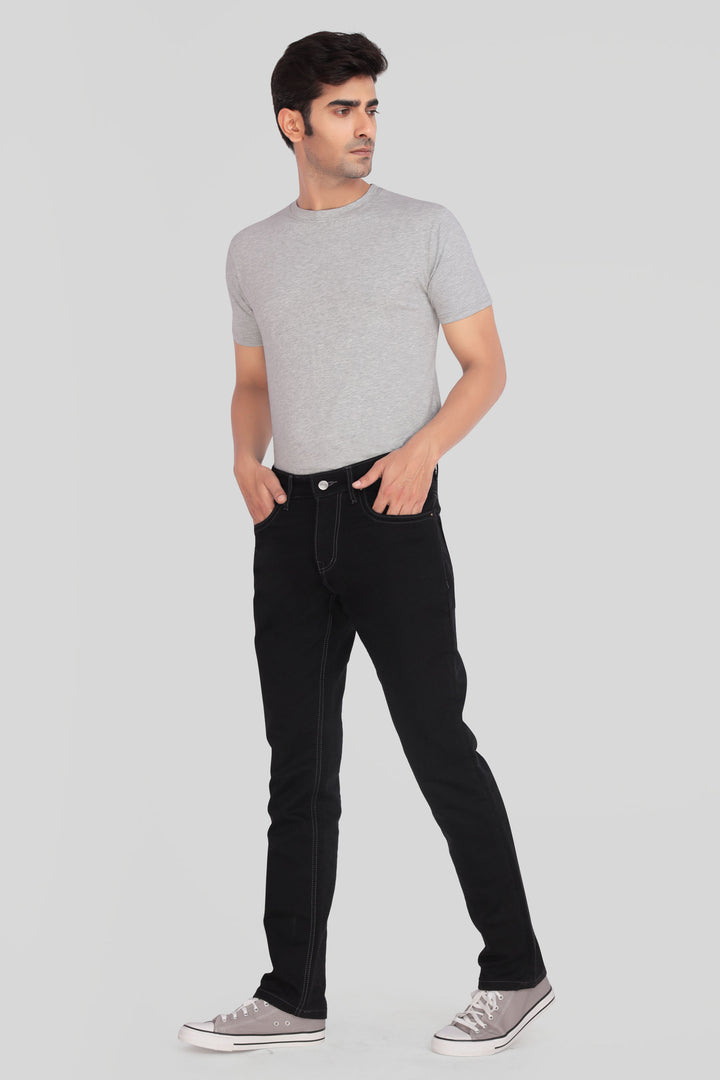 Custom made Pure Black Straight Fit Jeans for Men