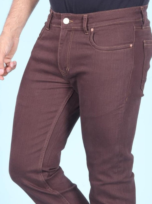 Custom Made Wine Brown Straight Fit Jeans for Men