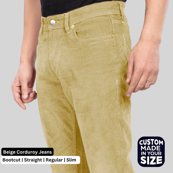 Custom-Made Beige Corduroy Pants for Men