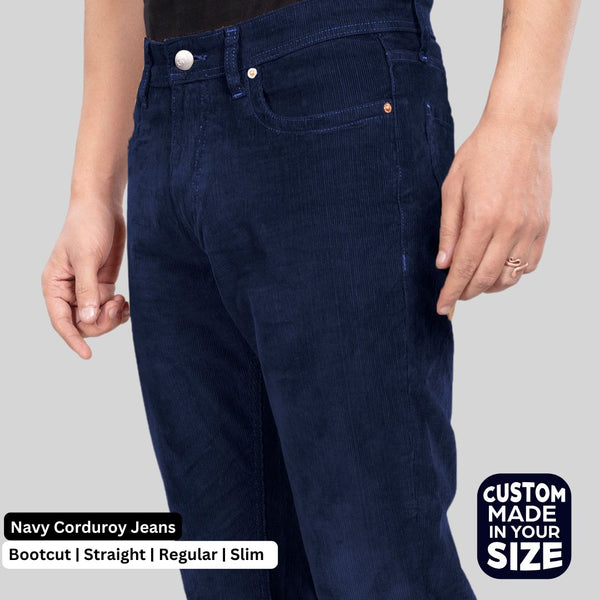 Custom-Made Plus Size Navy Blue Corduroy Pants for Men