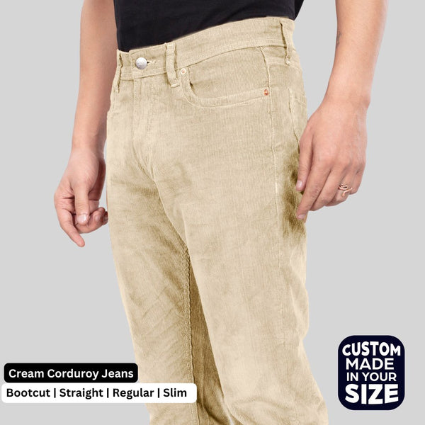 Custom-Made Cream Corduroy Pants for Men