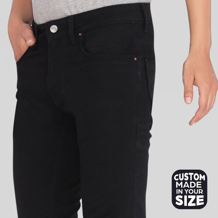 Custom made Pure Black mens slim fit jeans