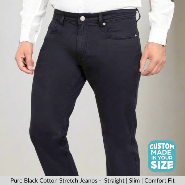 Pure Black Cotton Stretch Jeanos