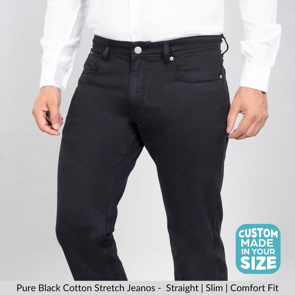 Pure Black Cotton Stretch Jeanos