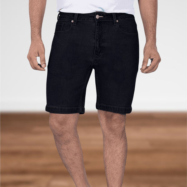 Pure Black Denim Shorts